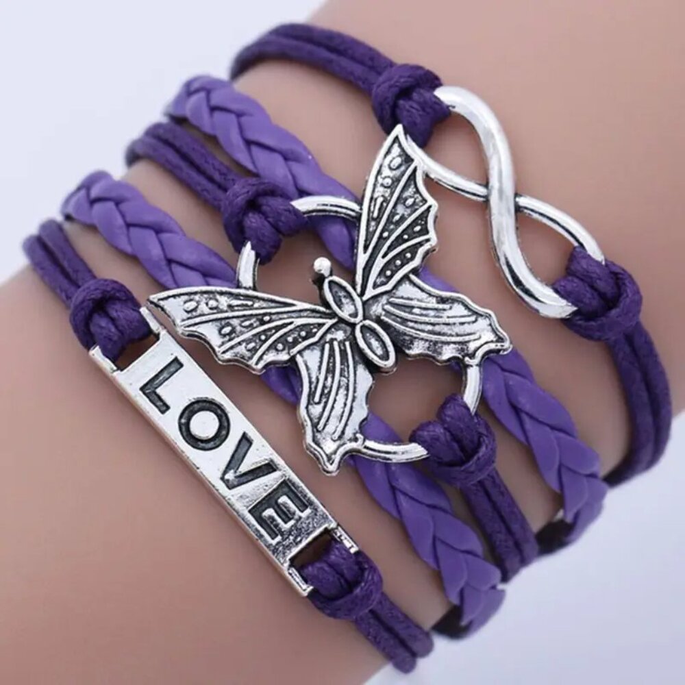 Vintage Leather Wrap Bracelet w/ Love Letter & Butterfly Charm